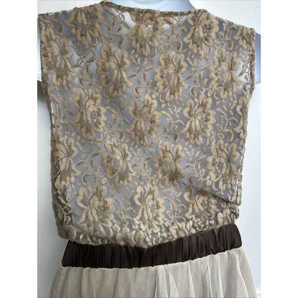 Anthropologie Dress Ryu Womens L Brown Cream Lace Mesh Tulle Balletcore Fairy - Picture 5 of 11